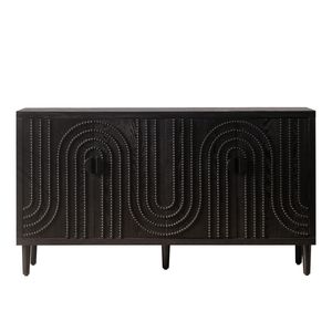 Mobiletto Moderno Nero con Dettagli in Legno e 4 Ante, Credenza Autoportante per Camera da Letto e Soggiorno - Product Image 3