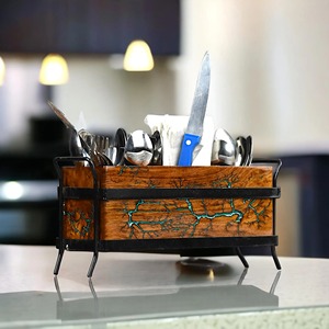 Porte-cuillères et fourchettes en bois, idéal pour la cuisine, design moderne, fait main, organisateur de couverts durable, vente en gros depuis l'Inde - Product Image 4