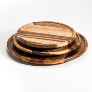 Assiette ronde classique en bois massif, 3 pièces de tailles différentes, écologique, gravée, pour pizza, idéale pour les cadeaux d'affaires, qualité supérieure - Product Image 1