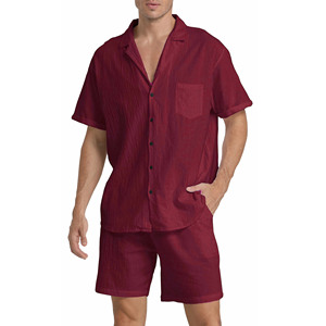 Traje de verano de dos piezas para hombre/mujer con cuello abotonado, fácil de llevar, tela suave, elástica y transpirable, con pantalones cortos. - Product Image 1