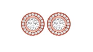 Minimalist Halo Round Cut Lab Grown Diamond 14k 18k Solid <b>Gold</b> Earring <b>Tops</b> For Gift Party Anniversary Everyday Wear Jewelry - Product Image 3