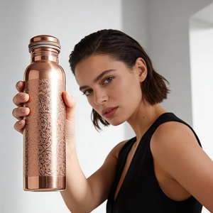 Pure Copper Water Bottle Engraved Floral Design Drinking Bottle for Healthy Water <b>Storage</b> and Daily Use - Product Image 6