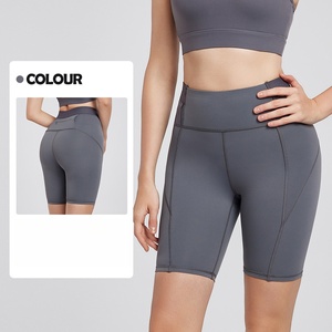Women Eco-Friendly Ribbed Quarter-Length Yoga Shorts High-Waisted Butt-Lifting Seamless Spandex Nylon Solid Fitness <b>Tight</b> Shorts - Product Image 1