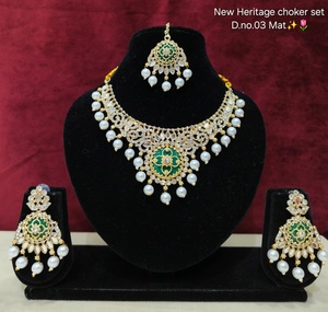 Traditional Ethnic Alloy <b>Gold</b> Plated Coral Flower Design High Quality Latest Designed Women's Choker <b>Set</b> Earrings Wedding - Product Image 2
