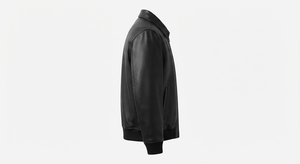 Blouson Bomber Homme en Cuir PU Noir avec Fermeture Éclair, Broderie Aigle, Logo Avant, Poches sur les Manches, Vêtement d'Extérieur Décontracté pour l'Automne - Product Image 2