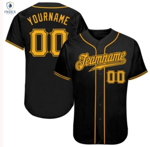 Index Apparel Custom <b>Baseball</b> Jersey Men's Black Gold Sublimated Team Name Number Short Sleeve Moisture Wicking Sportswear - Product Image 1