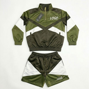 Ensemble chemise et short pour homme vert olive à manches courtes, respirant, léger, tenue décontractée d'été avec fermeture à cordon et poches latérales - Product Image 1
