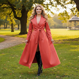 Abrigo Largo Personalizado para Mujer, de Alta Calidad, con Cuello en V, de Piel de Pescado, Transpirable, Impermeable, con Forro de Seda, Estilo Vintage - Product Image 1