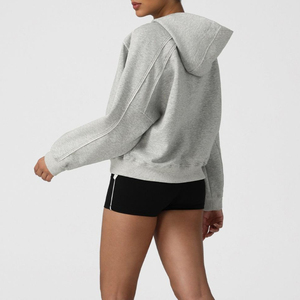 Sweat-shirt à capuche décontracté en coton pour femme avec poche kangourou, logo personnalisé, vierge, streetwear, vente en gros - Product Image 5