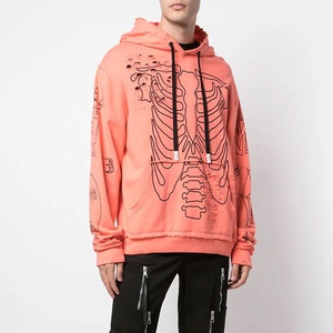 Sudadera con Capucha 100% Personalizada para Hombre, Estampado de Esqueleto Rosa Coral, Sudadera Gráfica de Algodón Pesado con Estampado de Esqueleto, Estilo Urbano - Product Image 2