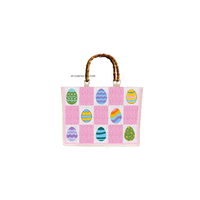 Sac fourre-tout portable en toile multifonctionnel avec broderie perlée, motif Mahjong et tuiles colorées, design personnalisé, idéal pour Pâques
