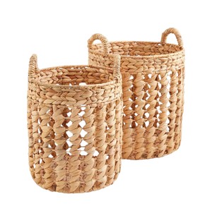 Panier de rangement en jacinthe d'eau naturelle de qualité supérieure, tissé, écologique, ensemble de paniers à linge avec poignées annulaires - Product Image 2