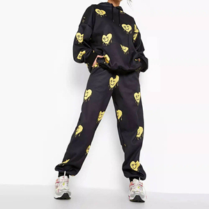 Custom Logo 100% Cotton Slim Fit Women's Hood Tracksuit Velour Two-Piece Quick Dry Sportswear for <b>Jogging</b> Printed Fleece - Product Image 1