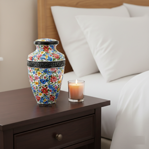 Urna Funeraria de Lujo con Diseño Floral de 11 Pulgadas, Urna Conmemorativa Personalizada con Estampado de Flores Coloridas, Urna Grande de Metal para Cenizas, Recuerdo Decorativo - Product Image 5