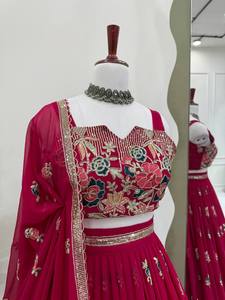 TENNECY Beautiful Winter Wedding Diwali Party <b>Ankle</b>-Length Women's Lehenga Choli Foux Gorgette Zari Sequins Embroidery - Product Image 5
