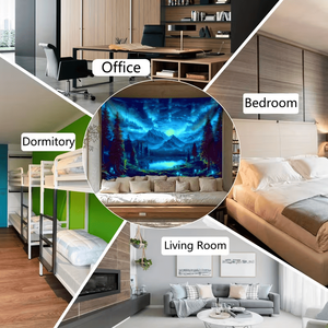 Arazzo Fluorescente di Grandi Dimensioni con Stampa di Montagna Stellata, Foresta e Lago, Design che si Illumina alle Luci Fluorescenti, Perfetto per l'Arredamento Domestico - Product Image 5