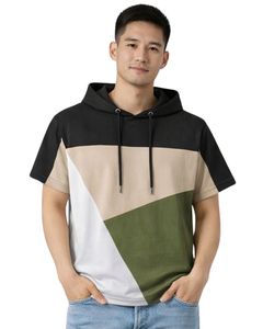 <b>Mens</b> Short Sleeve Hoodie T Shirt Casual Pullover Hooded Top Soft Cotton Summer Wear Black Beige Olive <b>White</b> Color Streetwear - Product Image 1