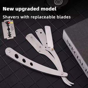 New Upgraded Stainless Steel Straight <b>Razor</b> With Replaceable Blade For <b>Men</b> Barber Shop Use Single Blade Shaver - Product Image 2