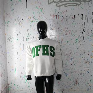 OFHS WHITE <b>Mock</b> <b>Neck</b> Sweatshirt 100% GREEN Applique Embroidery wide <b>neck</b> Sweatshirt Finer Threads - Product Image 6