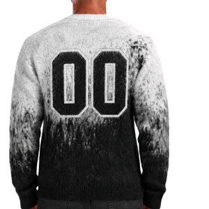 Pull en maille dégradé noir et blanc pour homme, col rond, manches longues, personnalisé, style streetwear décontracté, mode hiver, vente en gros - Product Image 2