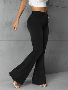 Jeans Bootcut Negros de Cintura Alta para Mujer, Casuales de Verano, Tela Denim Suave y Elástica, Costuras Resistentes, en Oferta - Product Image 1