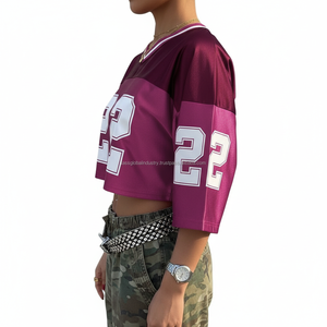 Maillot de football court pour femme, col en V, bordeaux, coupe oversize, numéro 22, personnalisable, OEM, vente en gros - Product Image 2