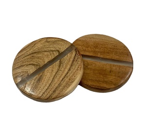 Sous-verre en bois d'acacia et résine fabriqué en Inde, qualité supérieure, fait à la main pour la maison, le restaurant, la cuisine, dessus de table, forme ronde - Product Image 1