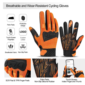 Unisex Full Finger Motocross Racing <b>Gloves</b> Orange Black PU Material Non Slip Outdoor Use Hook And Loop Closure - Product Image 3