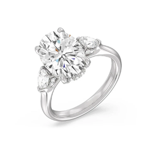 IGI Certified 5.00 Ctw Oval Cut Lab Grown Diamond Three Stone <b>Vintage</b> Engagement <b>Ring</b> 14K White <b>Gold</b> Plated - Product Image 5
