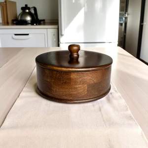 <b>Rustic</b> Round Classic <b>Wooden</b> Chapati Box Bread Roti Storage Container with Lid for <b>Dining</b> <b>Table</b> Traditional meals casserole - Product Image 2