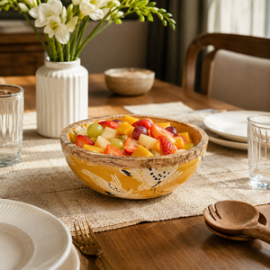 Bol à salade en bois de manguier imprimé avec finition émaillée, fait main, sûr pour les aliments, pour fruits, collations, cuisine, table à manger - Product Image 3