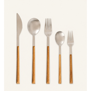 Ensemble de couverts en acier inoxydable de style moderne avec manche en bois naturel, couverts écologiques pour la restauration hôtelière et la restauration en restaurant - Product Image 3