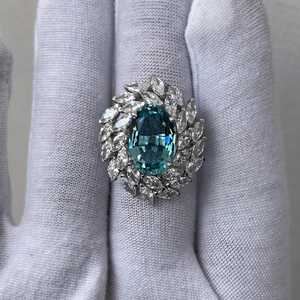 แหวนบลูแซฟไฟร์ทรงกลมสองวง แหวนหมั้นแต่งงานวินเทจ ของขวัญสำหรับเธอ เงินแท้ 925 - Product Image 6