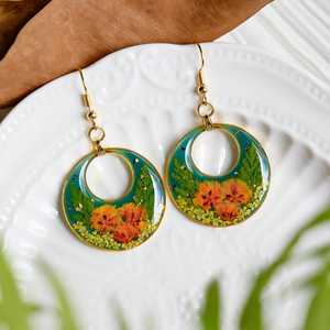 Handmade Floral <b>Resin</b> Hoop Earrings Botanical Dried Flower Dangle Jewelry <b>Resin</b> <b>Crafts</b> - Product Image 3