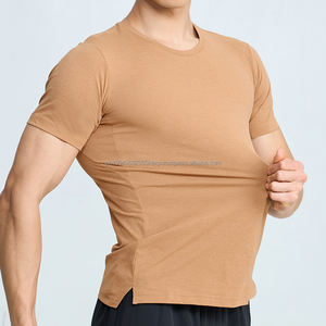 T-shirt décontracté à col rond avec fente latérale et logo personnalisé pour homme, t-shirt uni - Product Image 2