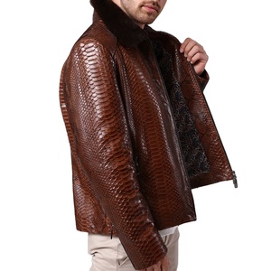 Người Đàn Ông Mới Của Nâu <span class=keywords><strong>Python</strong></span> Da Biker Áo Khoác Mới Rắn <span class=keywords><strong>In</strong></span> <span class=keywords><strong>Python</strong></span> Nổi Da Chính Hãng Với Rex Áo Khoác Lông OEM Cung Cấp - Product Image 4