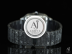 AARVA JEWELS สายนาฬิกาอะนาล็อกสีเงินสุดหรูขนาด 20 มม. สายนาฬิกาแบบกลไก ดีไซน์เพชร คริสตัลแซฟไฟร์ ตัวล็อคแบบพับได้ - Product Image 2