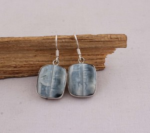 Boucles d'oreilles pendantes en agate bleue naturelle, argent sterling 925, agate rayée faite à la main, fournisseur en gros - Product Image 4