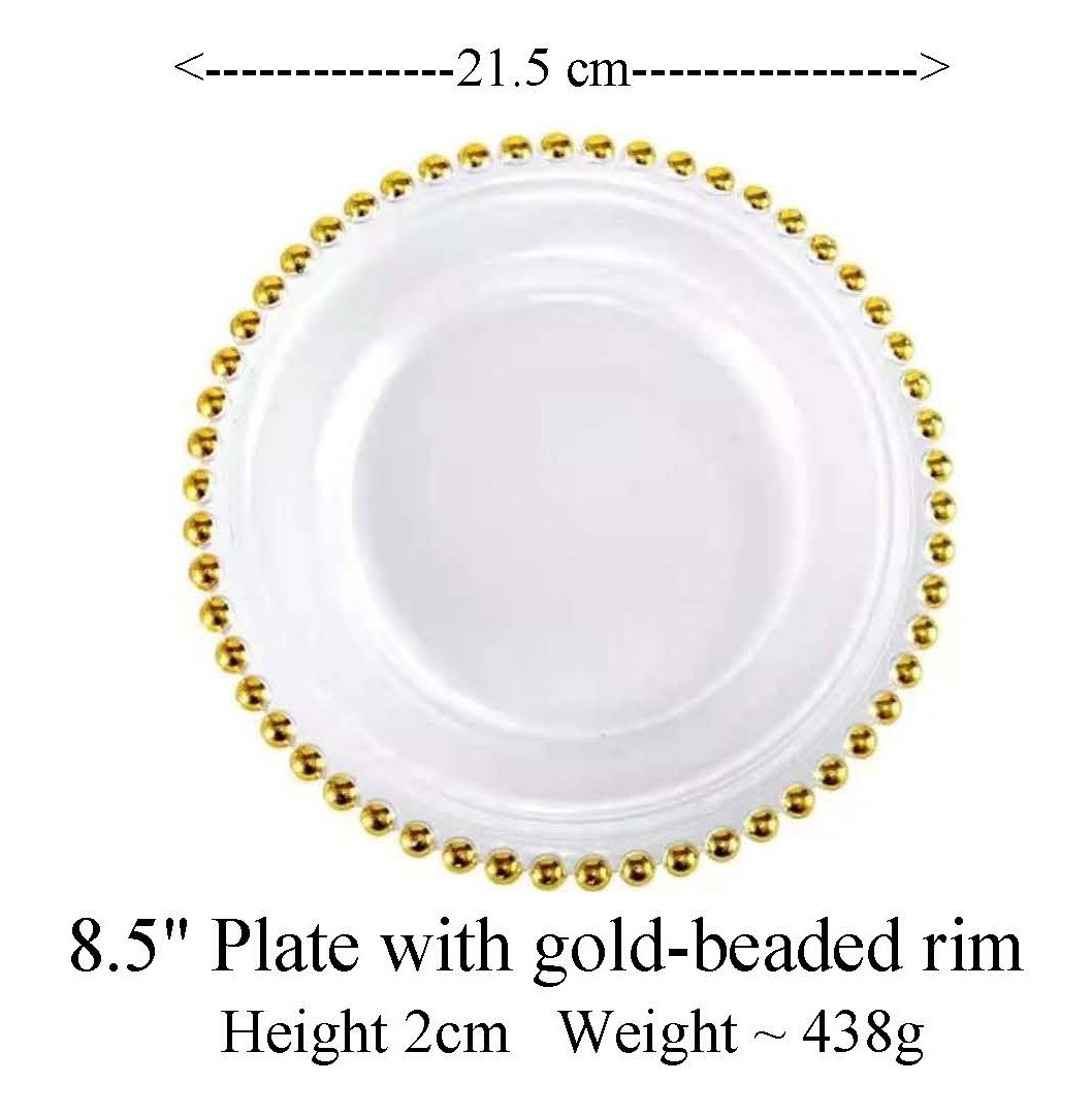 Assiette de présentation 8,5" avec bordure perlée dorée