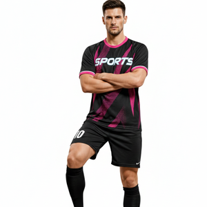 Ensemble maillot et short de football personnalisé avec motifs et designs sur mesure, noir et rose, qualité supérieure - Product Image 1