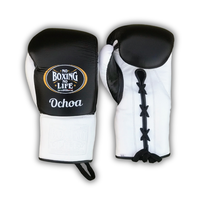 No Boxing No Life Guantes de Boxeo de Cuero Genuino con Agarre para Entrenamiento y Sparring, Cierre de Cordones en los Dedos, Ligeros y Transpirables