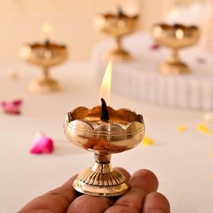 Brass <b>Oil</b> <b>Lamp</b> With Flame For Religious Activities Heat Resistant Metal Candle Holder - Product Image 1