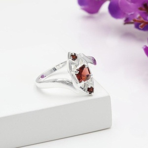 925 Sterling <b>Silver</b> <b>Garnet</b> Gemstone <b>Ring</b> Three Stone Handmade Bohemian Jewelry January Birthstone - Product Image 2