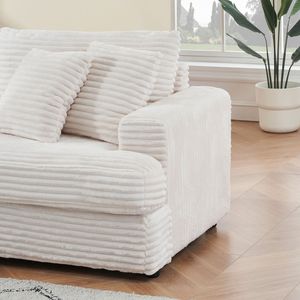 88.58 \ "moderno divano da soggiorno a 3 posti in velluto a coste bianco spazioso e confortevole con 4 eleganti cuscini bianchi - Product Image 4