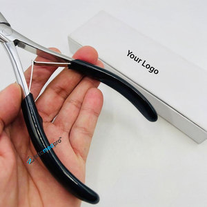 Pince à cheveux professionnelle en acier inoxydable écologique à pointe plate, avec logo personnalisé, poignée noire, pour tissage de mèches individuelles à clipser - Product Image 3