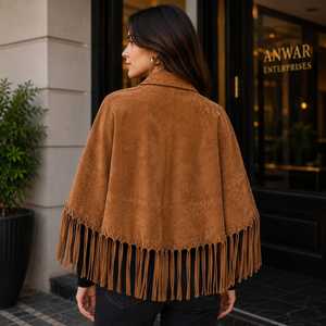 Luxury Women's Western Leather <b>Jacket</b> with Fringe, Custom Logo <b>Sheepskin</b> Waterproof Winter Coat - Product Image 2