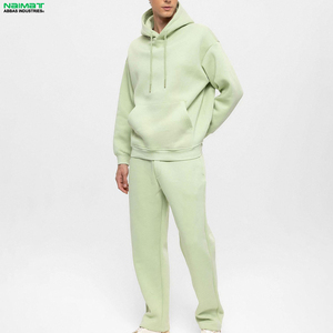 Ensemble de survêtement à capuche imprimé vert clair pour homme, 100% coton, manches longues, sweat-shirt décontracté avec cordon de serrage, poches latérales, séchage rapide - Product Image 1