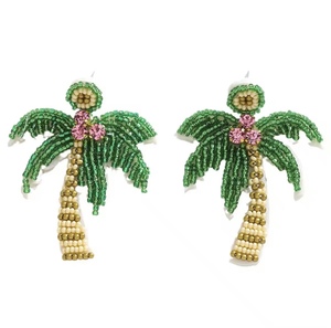 Pendientes de cuentas doradas con diseño de palmera, estilo europeo-americano, para fiesta, venta al por mayor, accesorios de ropa bohemia occidental - Product Image 2