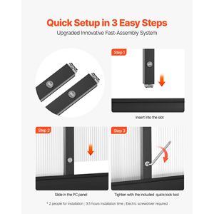 โรงเรือนปลูกพืชโพลีคาร์บอเนตขนาด 8 x 12 ฟุต แบบหนาพิเศษ พร้อมช่องระบายอากาศปรับได้ และประตูแบบผลัก-ดึงที่ล็อคได้ ติดตั้งง่ายสำหรับใช้ในสวนกลางแจ้ง - Product Image 4