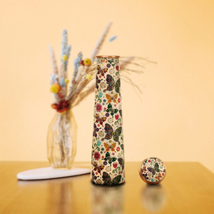 Proveedor Mayorista de Botellas de Agua de Cobre Hechas a Mano con Diseño Impreso de Mariposas y Flores - Product Image 2
